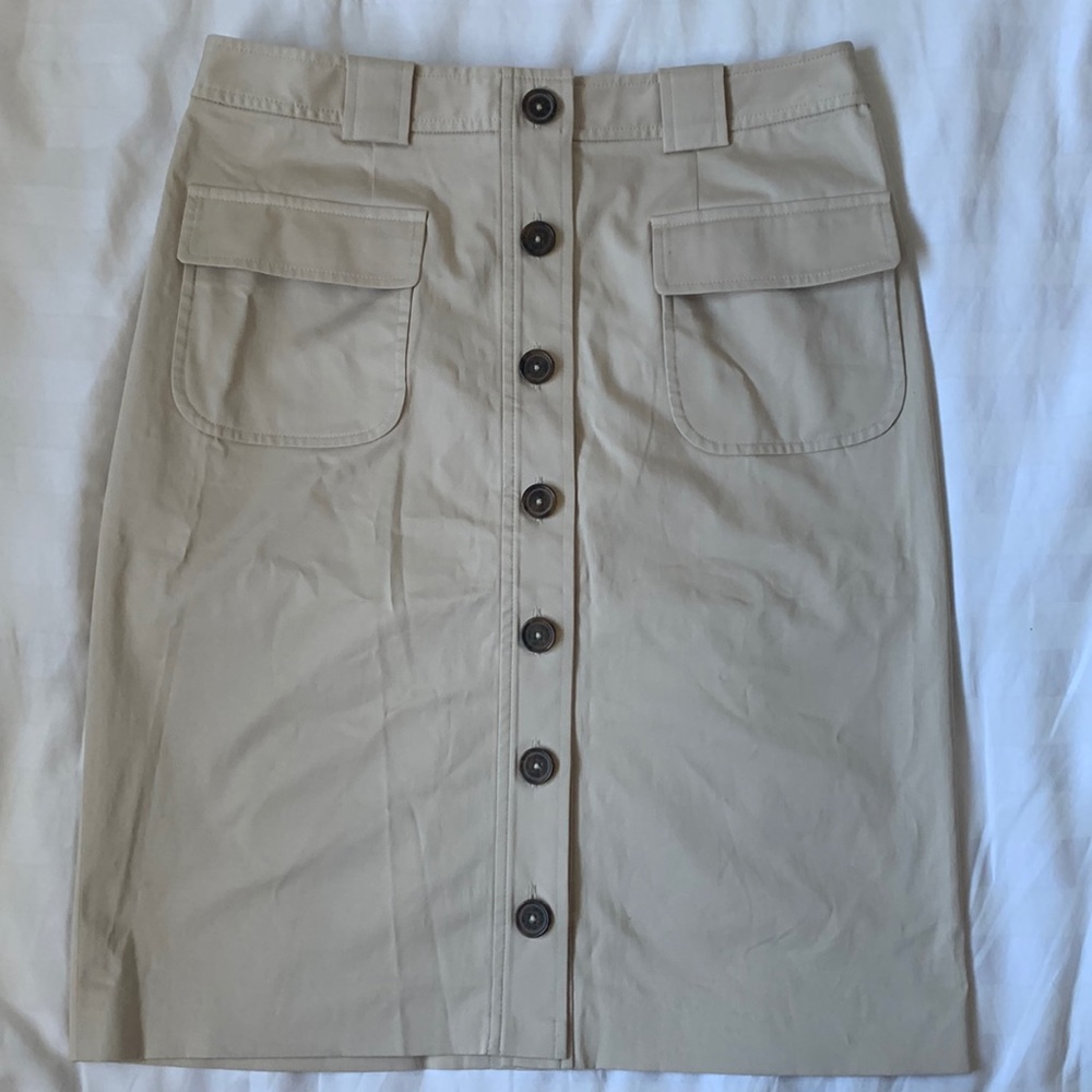Brooks Brothers 346 beige stretch cotton button front skirt EUC